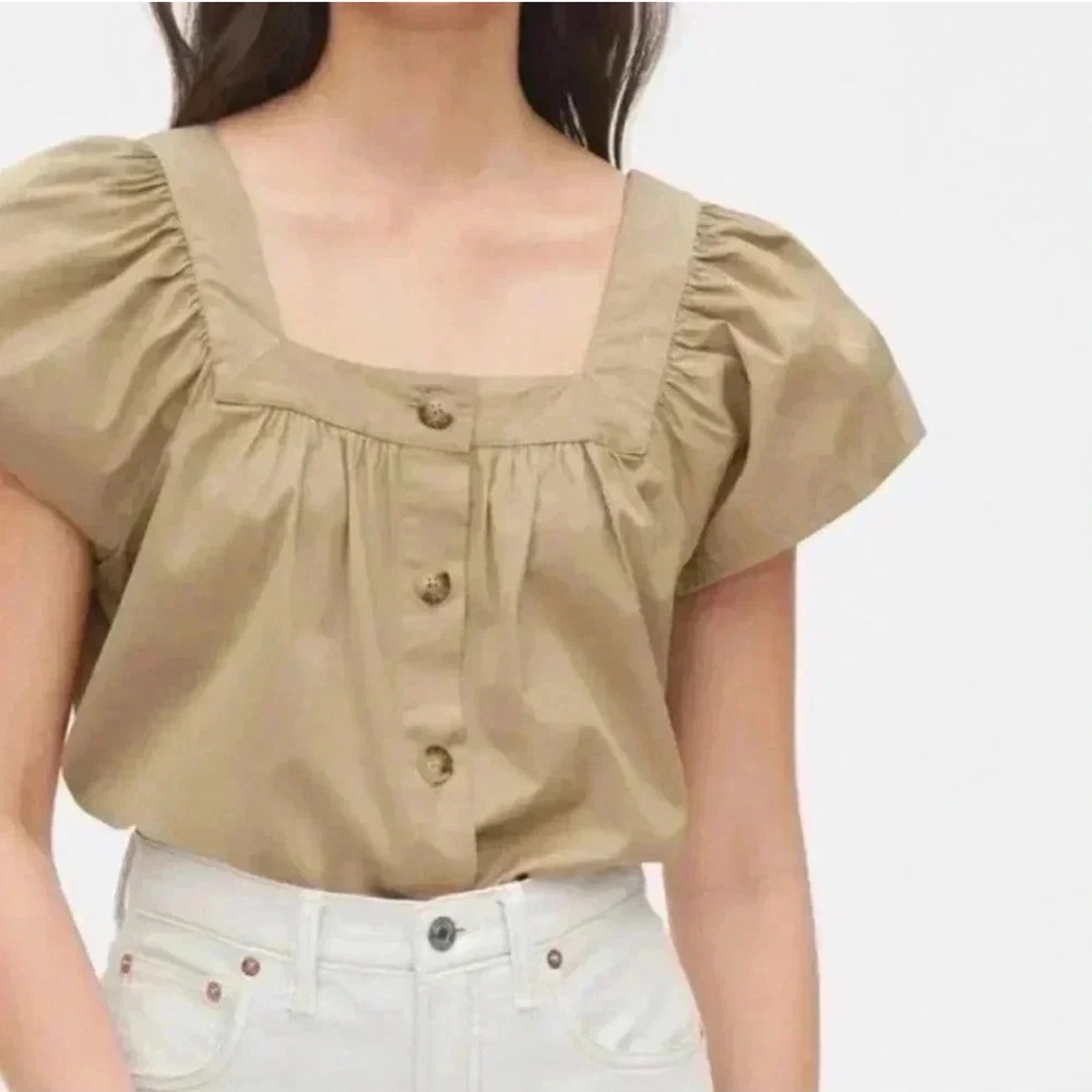 Square Neck Puff Sleeve Top in Tan
